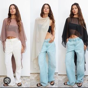 Asymmetric gauze cape - zara - cream - new